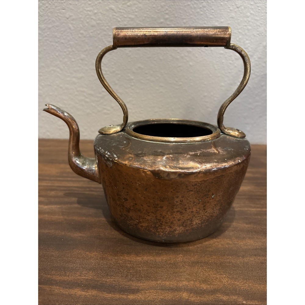 Antique 1800's Copper Tea Kettle 12" Tall Rustic No Lid